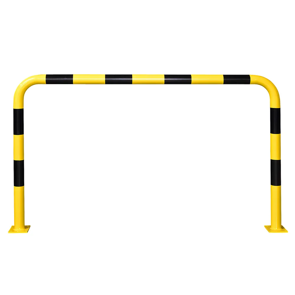 Arceau de protection, à cheviller, revêtement plastique jaune, bandes noires, Ø : 76 mm, L 2000 mm