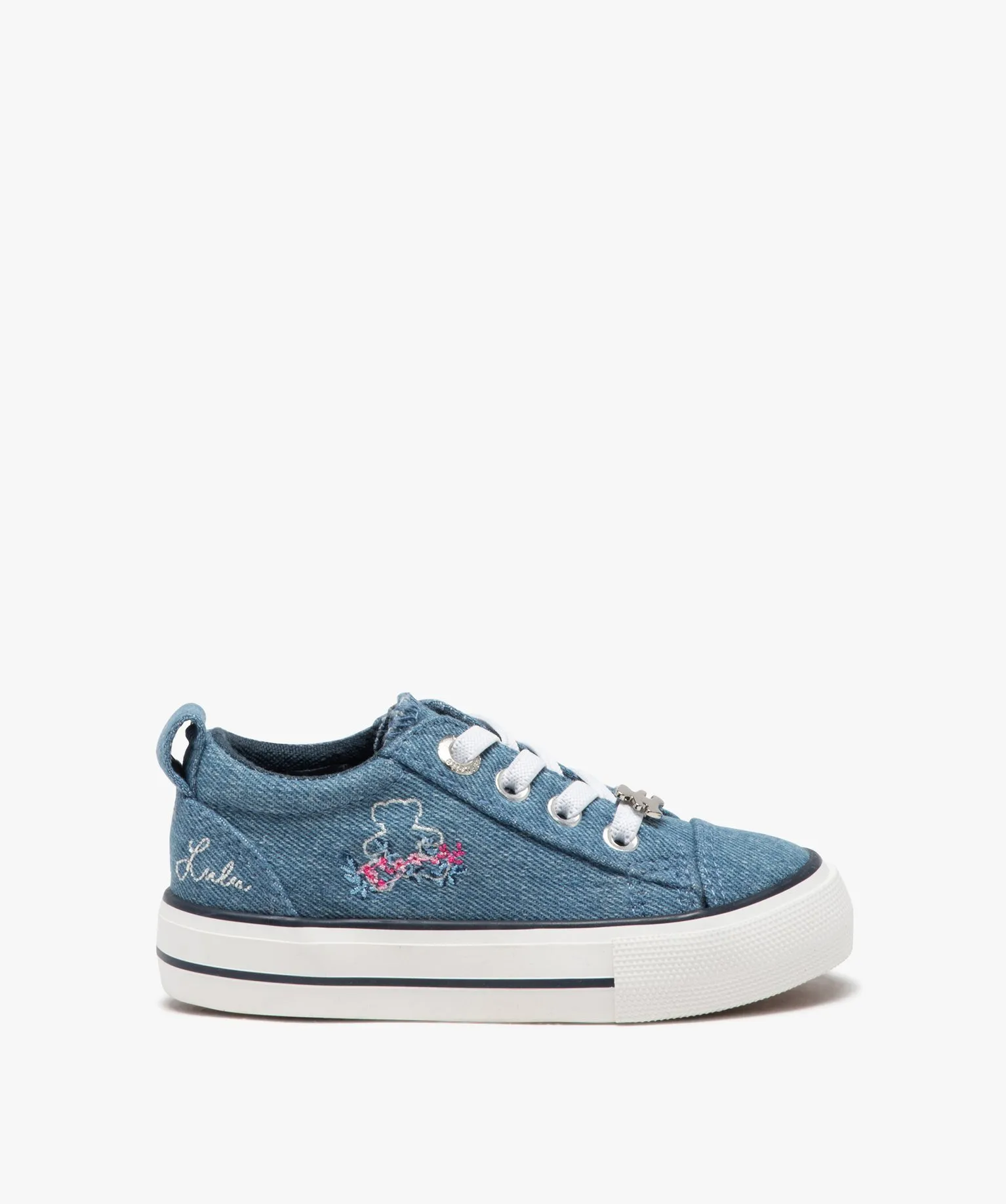 baskets bebe fille en toile unie avec details brodes - lulucastagnette bleu baskets et tennis