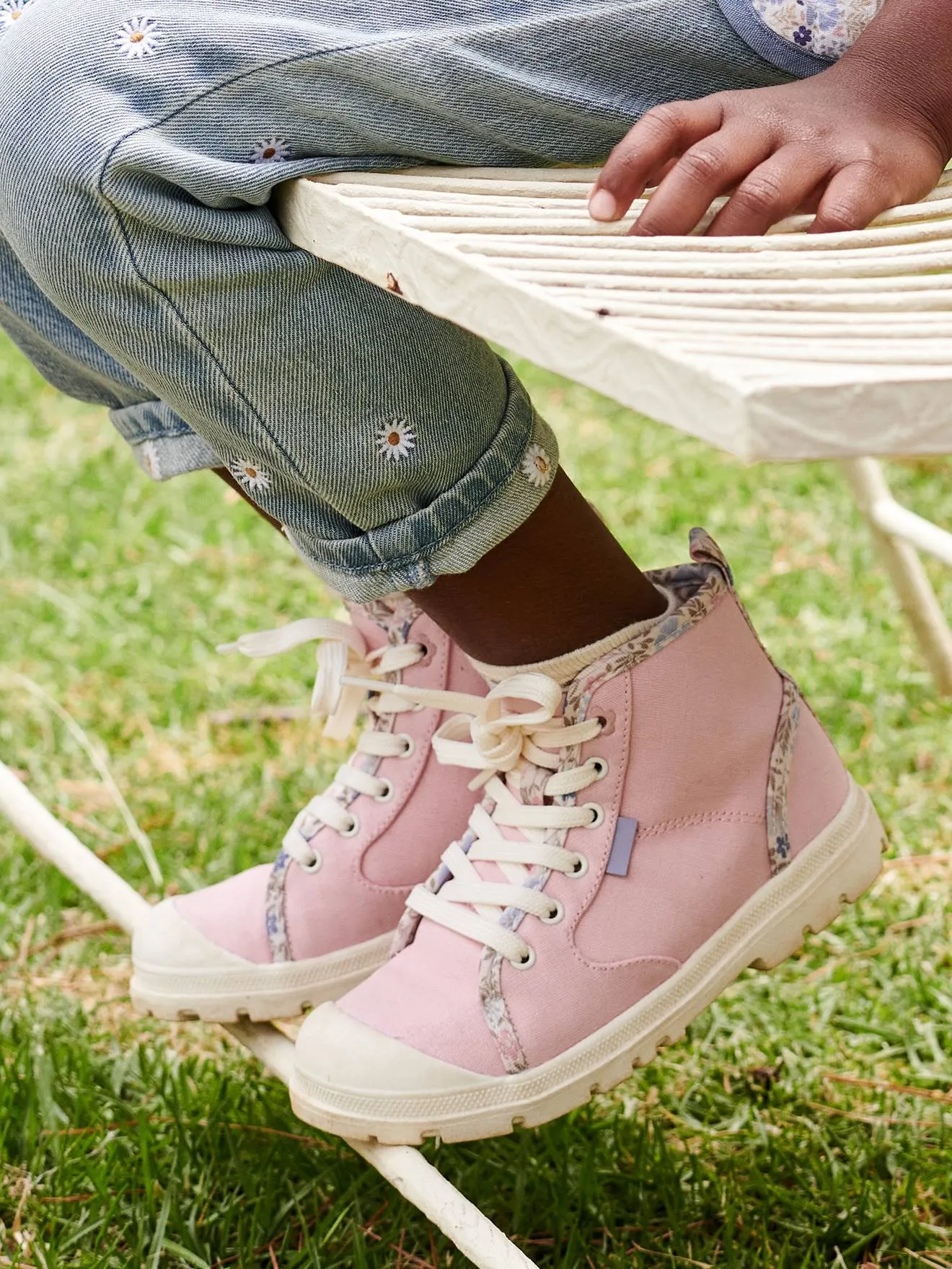 Baskets montantes lacées et zippées enfant rose - Vertbaudet