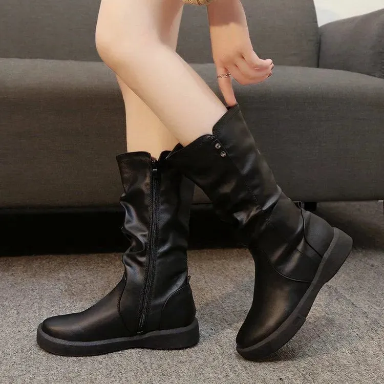 Bottes mi-mollet montantes en Cuir PU