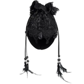 Petit Sac Rétro 'Liuva' en Velours et Dentelle Noirs