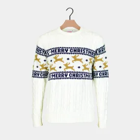Pull de Nol Chic pour Enfants Blanc avec Rennes Coton Bio