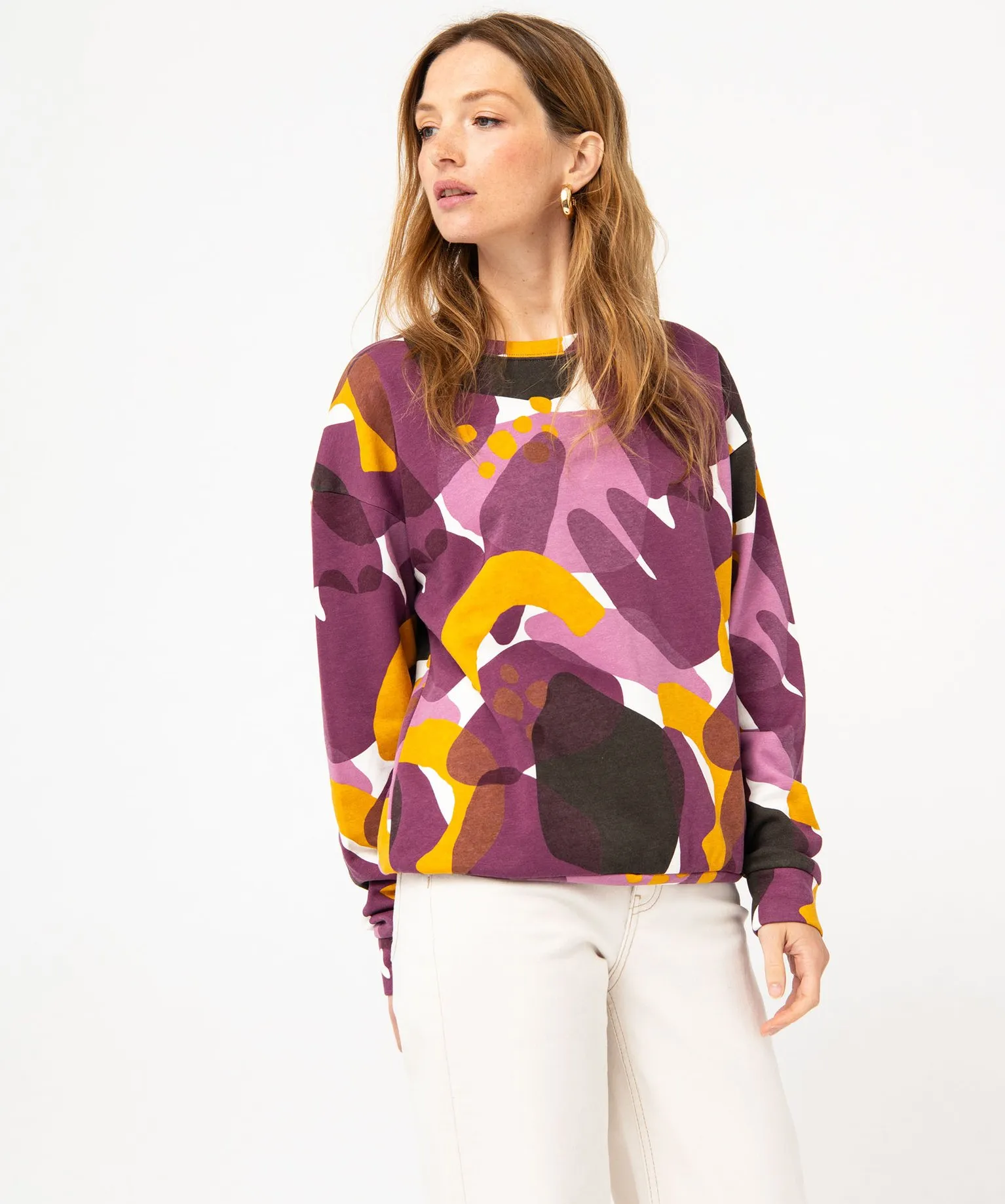 sweat imprime a col rond femme violet sweats