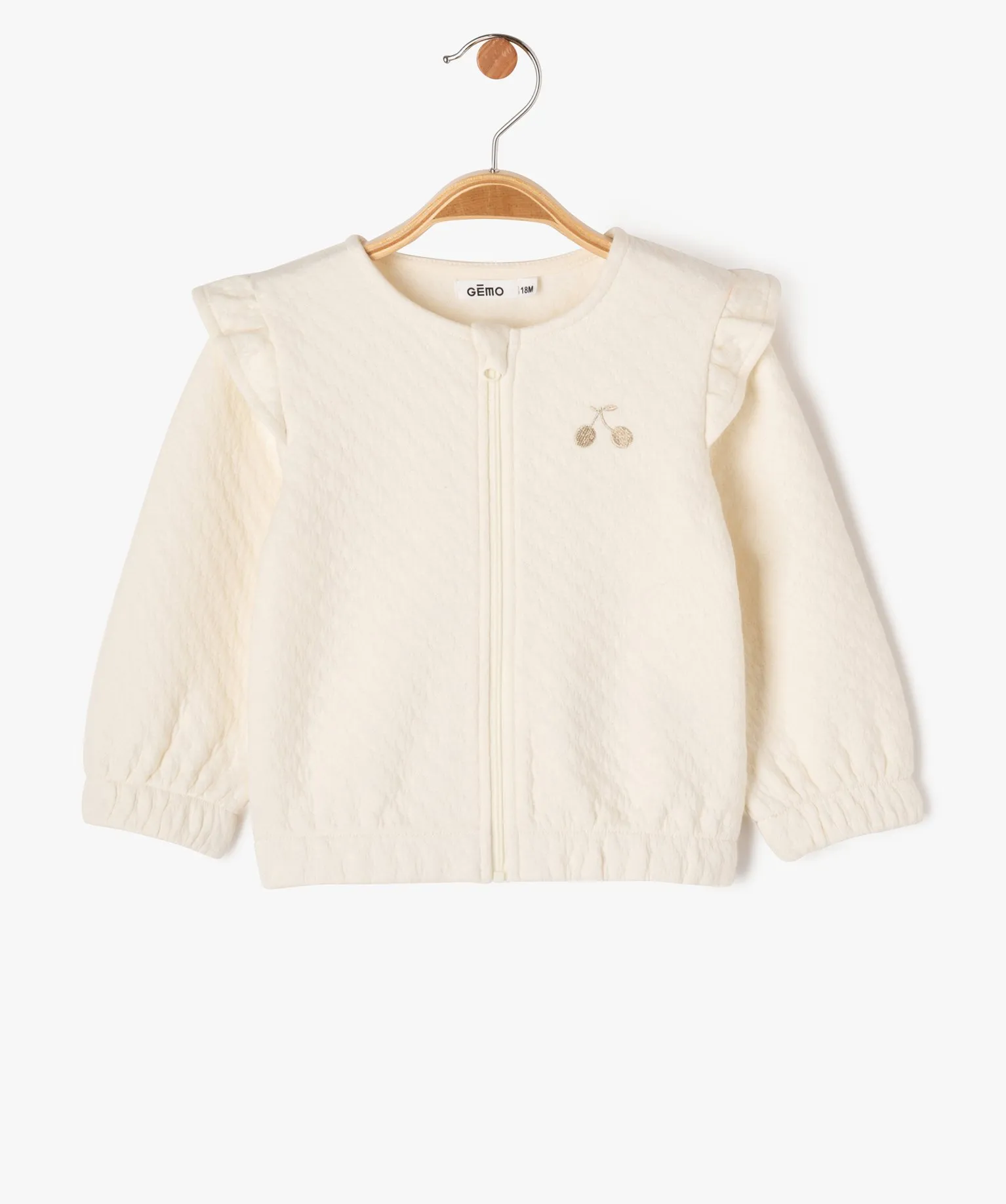 sweat zippe avec volants sur les epaules bebe fille beige sweats
