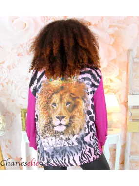 Tunique LION satin lurex boheme femme grande taille violet